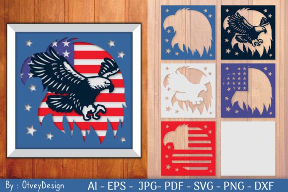 Download Bird Eagle USA Shadow Box Cut File - Usa Collection