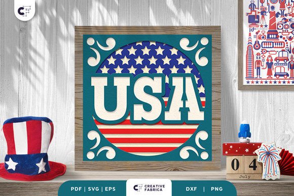 Download USA Sign 3D Shadow Box Paper Cut - Usa Collection